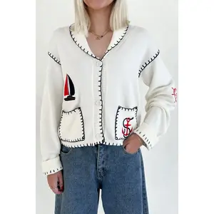 First Mate Embroidered Lightweight Knit Cardigan