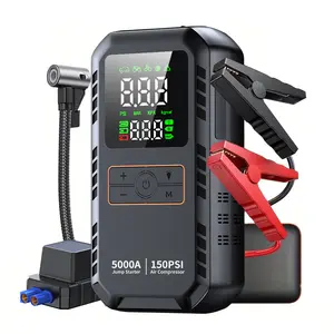 【QL03】6-in-1 Jump Starter with Air Compressor, 150PSI Air Pump for Car Tires, 5000A Peak Jump Starter Portable Power Bank