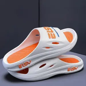 ELSV Men's White Casual Slippers for Indoor & Outdoor Use Stylish Flipflops with Orange Accents Comfortable Home Footwear Boy Walking Shoes Toe Sandals