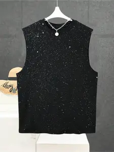 Unisex Sequin Print Sleeveless Vest, Street Round Neck Casual Top, Perfect for Gym and Daily Wear, Fashionable, Comfortable and Soft