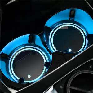 Glowing LED Cup Mat, Colorful Light Car Coaster, Anti-Slip Interior Decoration, Night Glow Automatic Sensor Ambient Lighting, Car Interior Accessory