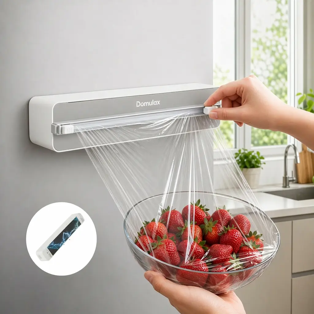 Plastic wrap cutter,Magnetic Refillable Plastic Wrap Dispenser with Sliding Cutter,Bidirectional cutting,BPA-Free Film Cutter for Food Cling Wrap,Reusable for Aluminum Foil & Paper,Max size11.8 in × 2.24 in
