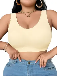 Women's Plus Size Seamless Bra, Soft Comfortable Wire-Free Design, Minimalist Plain Color, Perfect Daily Wear, Fashionable Underwear, Everyday