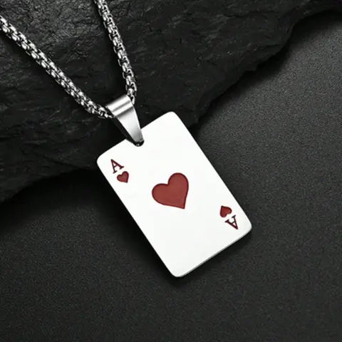 Men's Stainless Steel Silver Color Poker Card Pendant Chain Necklace, Diamond a Design, Casual Fashion Jewelry Gift for Him, Fashion Accessory Necklace