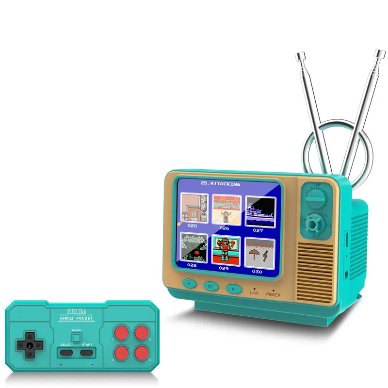 GV300S Rechargeable Mini Home Games Console - Lithium Battery, 3-in LCD Color Screen, Joystick, TV Output, Cable Connection, 8-Bit Classic Games, Easy to Carry, 308 Games Ready, Ideal Halloween/Christmas Gift for 4-12 Year-Olds