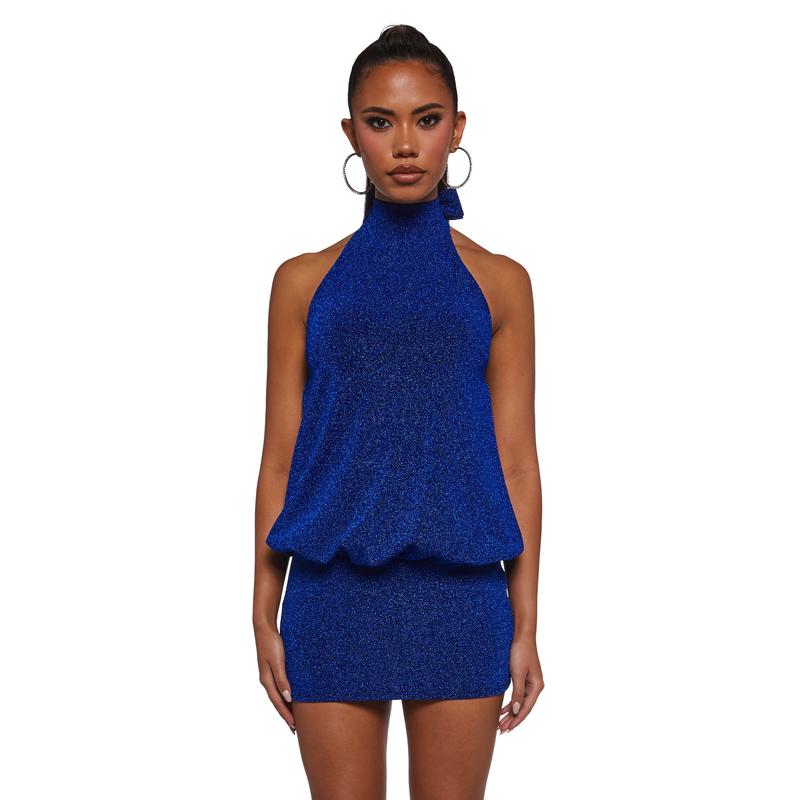 Club Moves Halter Dress - Blue Glitter