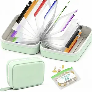 A8 Waterproof Pill Pouch Set, Large Weekly Pill Organizer with 14 Color-Coded Medicine Pouches, Reusable Travel Medicine Organizer, Zippered Pill Storage for Vitamins and Fish Oils