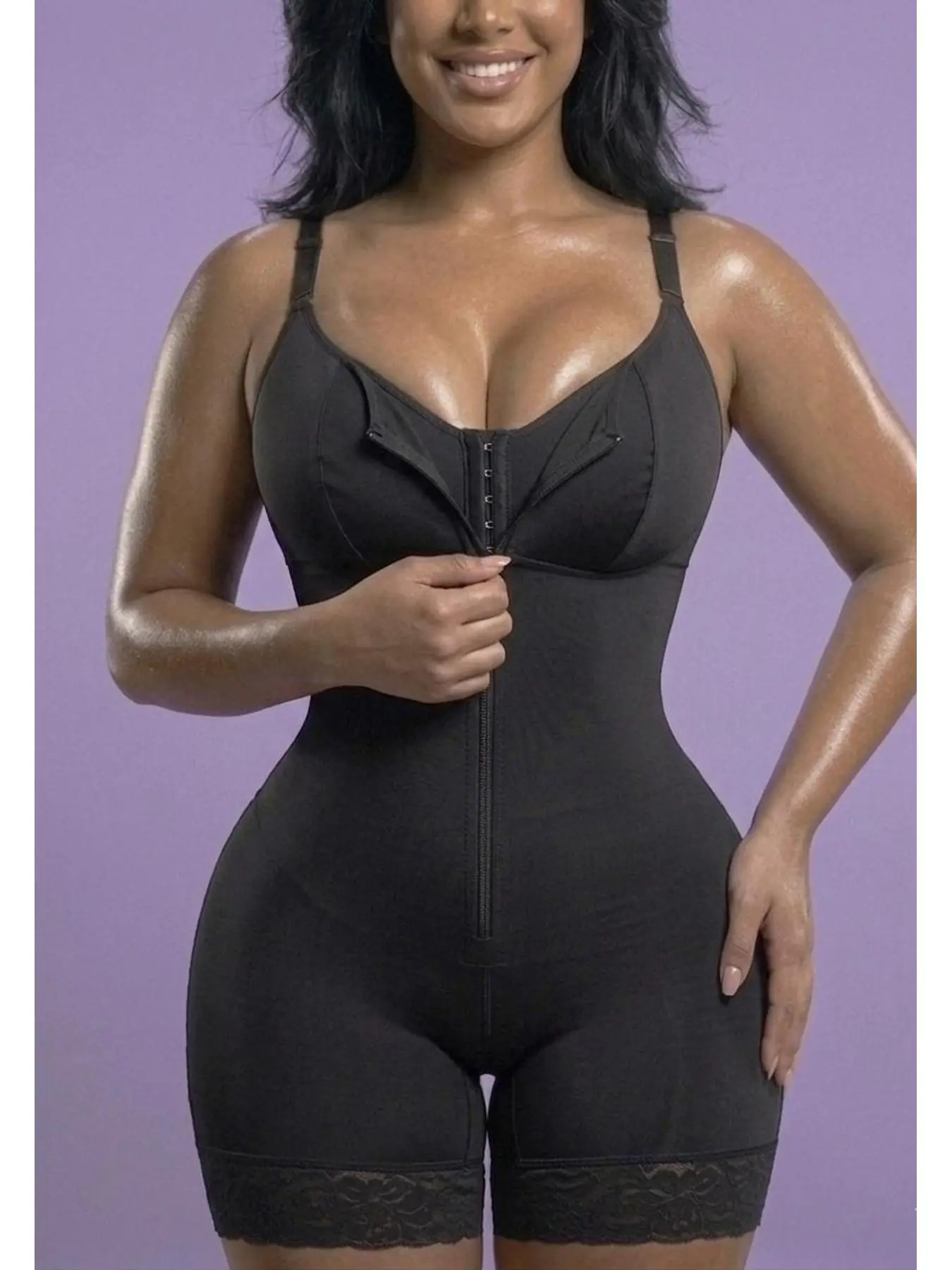 Professional Office Wear Shapewear High Compression Lace Trim Butt Lifting Bodysuit Tummy Control Faja