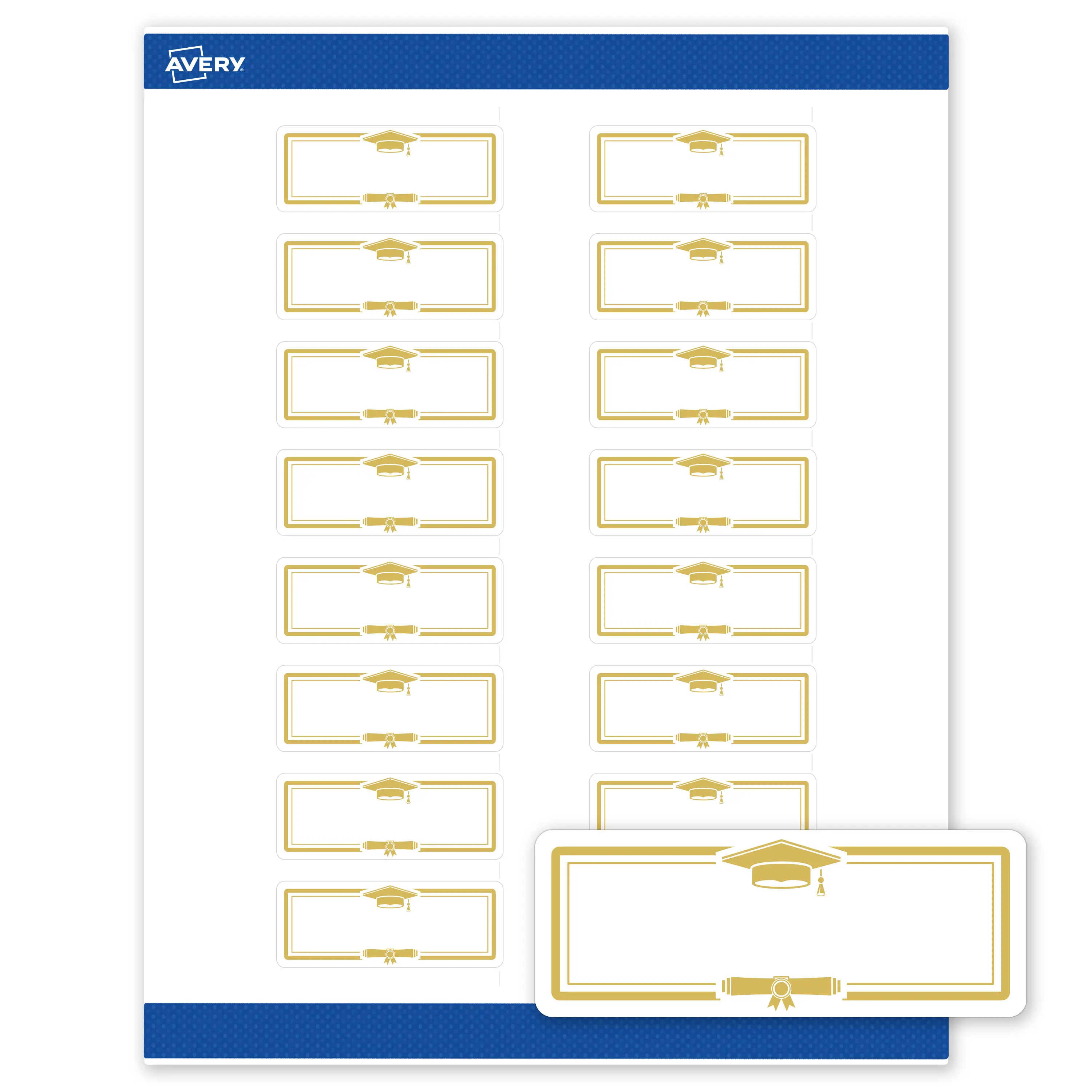 Avery® Printable Address Labels, 1" x 2-5/8", Matte White, Sure Feed® Technology, Pre-printed Gold Graduation Cap Design Great for Grad Parties, Laser & Inkjet Compatible, 320 Total