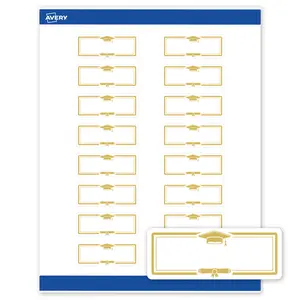 Avery® Printable Address Labels, 1" x 2-5/8", Matte White, Sure Feed® Technology, Pre-printed Gold Graduation Cap Design Great for Grad Parties, Laser & Inkjet Compatible, 320 Total
