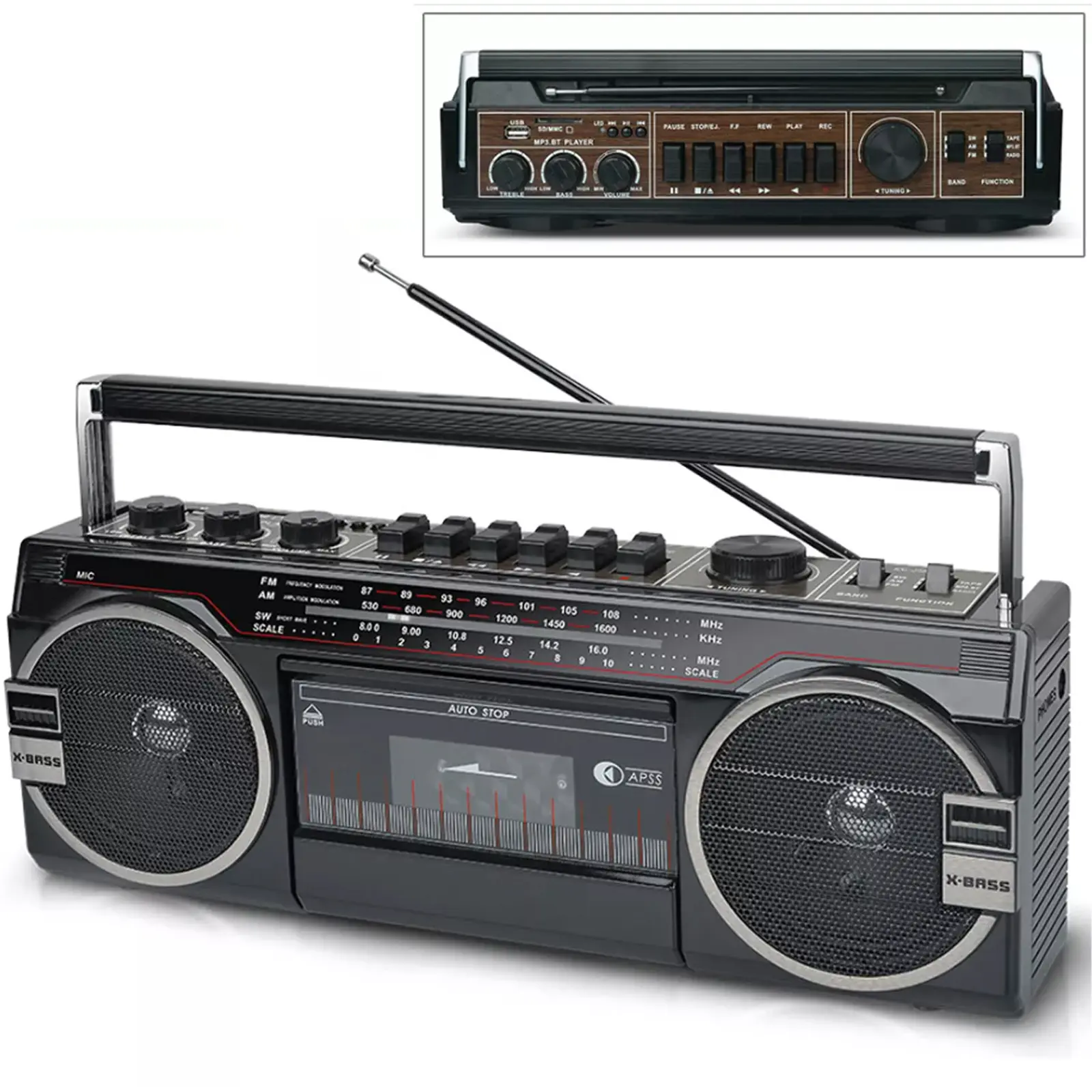 Boombox Radio Cassette Player Recorder AM/FM/SW Radio With Bluetooth 1980S Style Boombox Radio Cassette Player Recorder AM/FM/SW Radio With Bluetooth 1980S Style