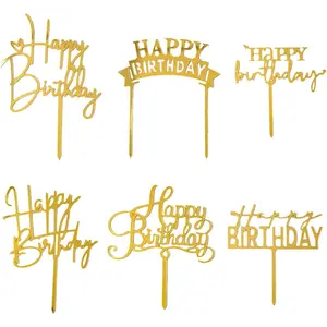 Gold Cake Topper, 6pcs Acrylic Cake Toppers for Birthday Decorations