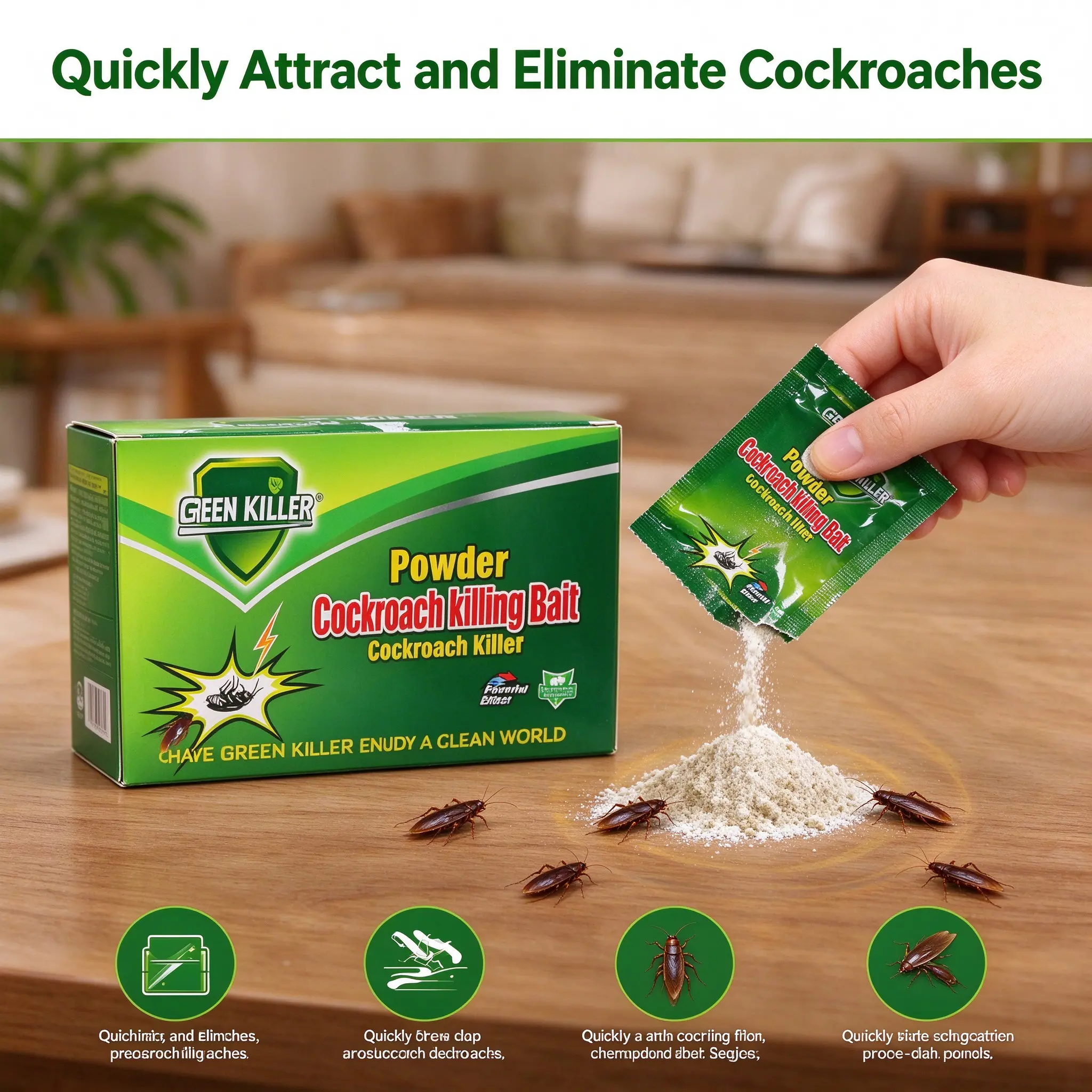 Cockroach Bait Powder 50 Packets, Sprinkle Powder for Cracks, Corners and Cabinets, Indoor Killer