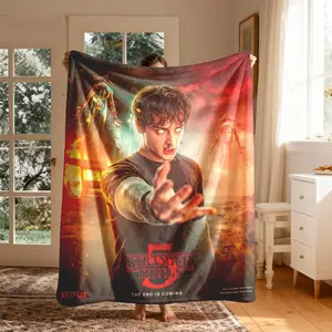 Stranger Things Season 5 Theme Flannel Blanket, Large Soft Lightweight Warm, Perfect for Bed Sofa Office Camping Travel Gift, Throw Blanket