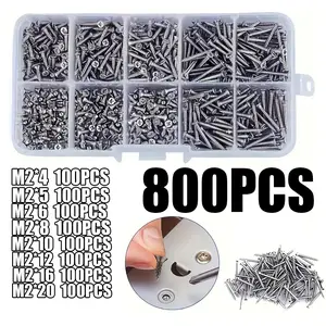 800-Piece Self-Tapping Wood Screw Set M2 Cross-Head Thin Plate Screws, DIY Fastening Kit for Furniture & Construction Projects