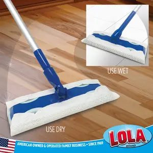 LOLA Wet & Dry Floor Mop Starter Kit with 7 Dry Cloths & 3 Wet Cloths Snap-in Handle 48 Hard Foam Border Durable Polystyrene Head 5 Year Guarantee