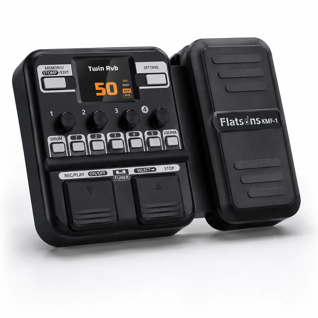 Flatsons-KMF-1 Portable Multi Effects Guitar Pedal with Loop & Drum Machine, 77 Effects Guitar Multi Effects Pedal with 50 Preset, 42 Drum Rhythm, 18 Amp/Cab, Upgraded Color Screen, Aux In