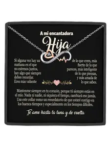 To My Daughter Forever Love Amour Heart Necklace Infinity Heartbeat Heart Shape Pendant Necklace with Card and Gift Box Birthday/Graduation/Christmas Gift Meaningful Keepsake Jewelry Copper Pendant Necklace