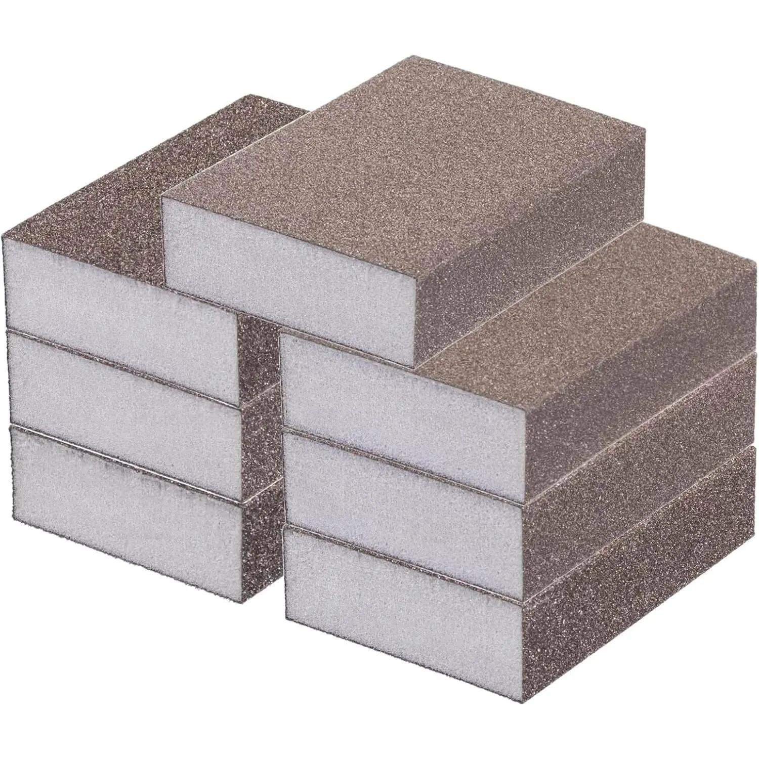 7 Pack Brown Corundum Sanding Sponges - 60,80,100,120,150,180,220 Grit, Palm Fit, High Density, Washable Wet-Dry, Flexible, Easy to Identify, for Drywall Repair, Metalworking