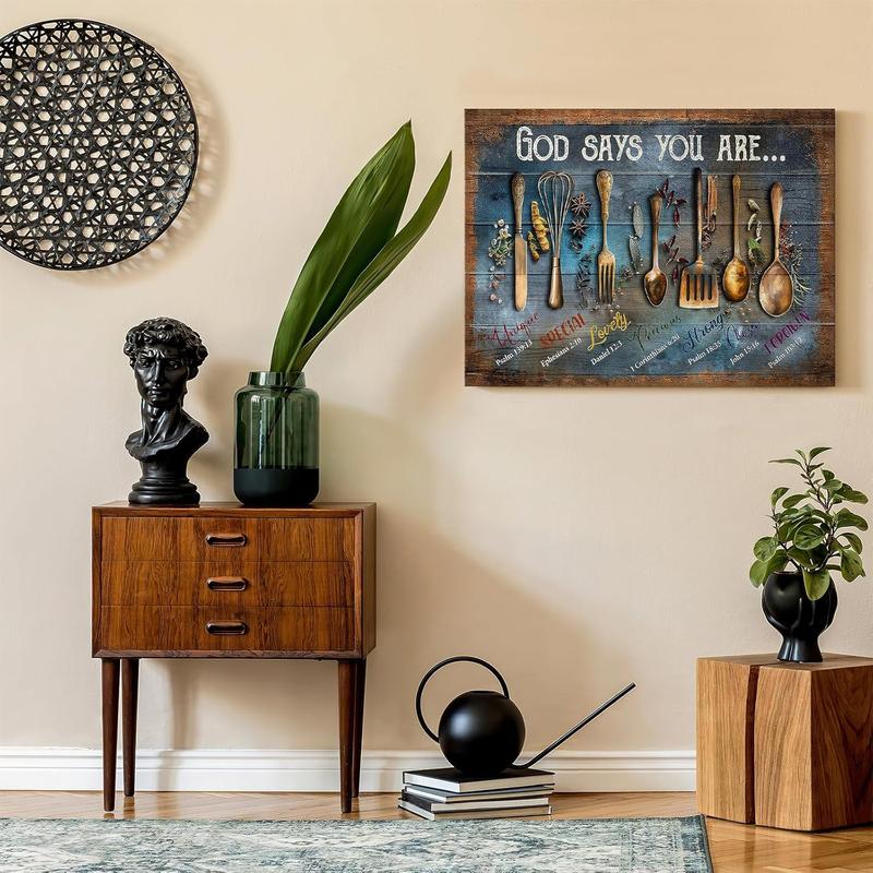 Kitchen Canvas Wall Art Spoons and Spices Painting Kitchen Wall Decor Framed Posters Home for Living Room Bedroom Bathroom Decoration SHJY-02405 Ornaments Artistic Waterproof Print