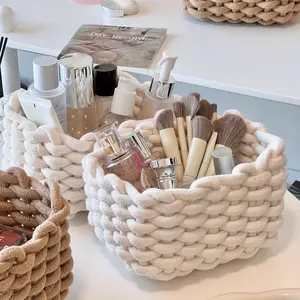 1 multifunctional braided storage basket-thick rope design, suitable for desk arrangement, bathroom necessities and picnic preparation, bathroom storage and arrangement.