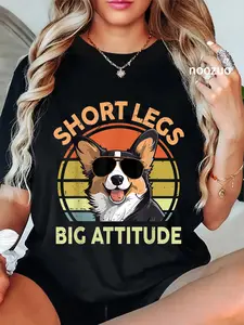 100% Cotton Short Legs Big Attitude Funny Corgi Gift for Lover T-Shirt