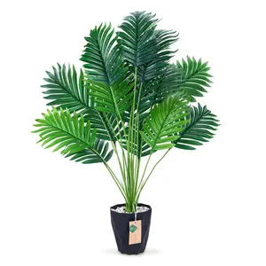 Der Rose 28'' Fake Plants Large Artificial Palm Tree Faux Plants Outdoor for Living Room Porch Balcony Garden Decor Indoor (Black Pot) Decorative