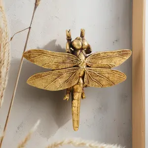 Vintage Gold Dragonfly Wall Sculpture - Cute Resin Wall Decor - 3D Wall art for Bedroom, Living Room, Bathroom, Aesthetic Room, Office & Home Decoration - Hangable Wall Ornament - Decorative Wall Hanging - Gift Idea for Birthday, Thanksgiving & Christmas