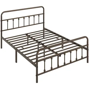 Costoffs Classic Iron Platform Bed with High Headboard & Footboard – Sturdy Metal Frame with Built-in Storage