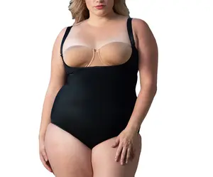 INSTANT FIGURE Plus Size Underbust Brief Shapewear WBBS009C – Adjustable Bra Strap Bodysuit for Women, Open-Bust Compression Fit to Wear Your Own Bra, Tummy Waist & Back Smoothing, Hook-and-Eye Gusset, 4-Way Stretch Nylon Spandex, Made in USA