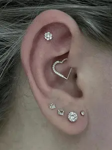 Heart-Shaped Small Open Ear Rings, Cartilage Earrings, Piercing Jewelry, Cz Hoop Earrings, Septum Ring, Unisex Body Piercings, Heart Design, 16g