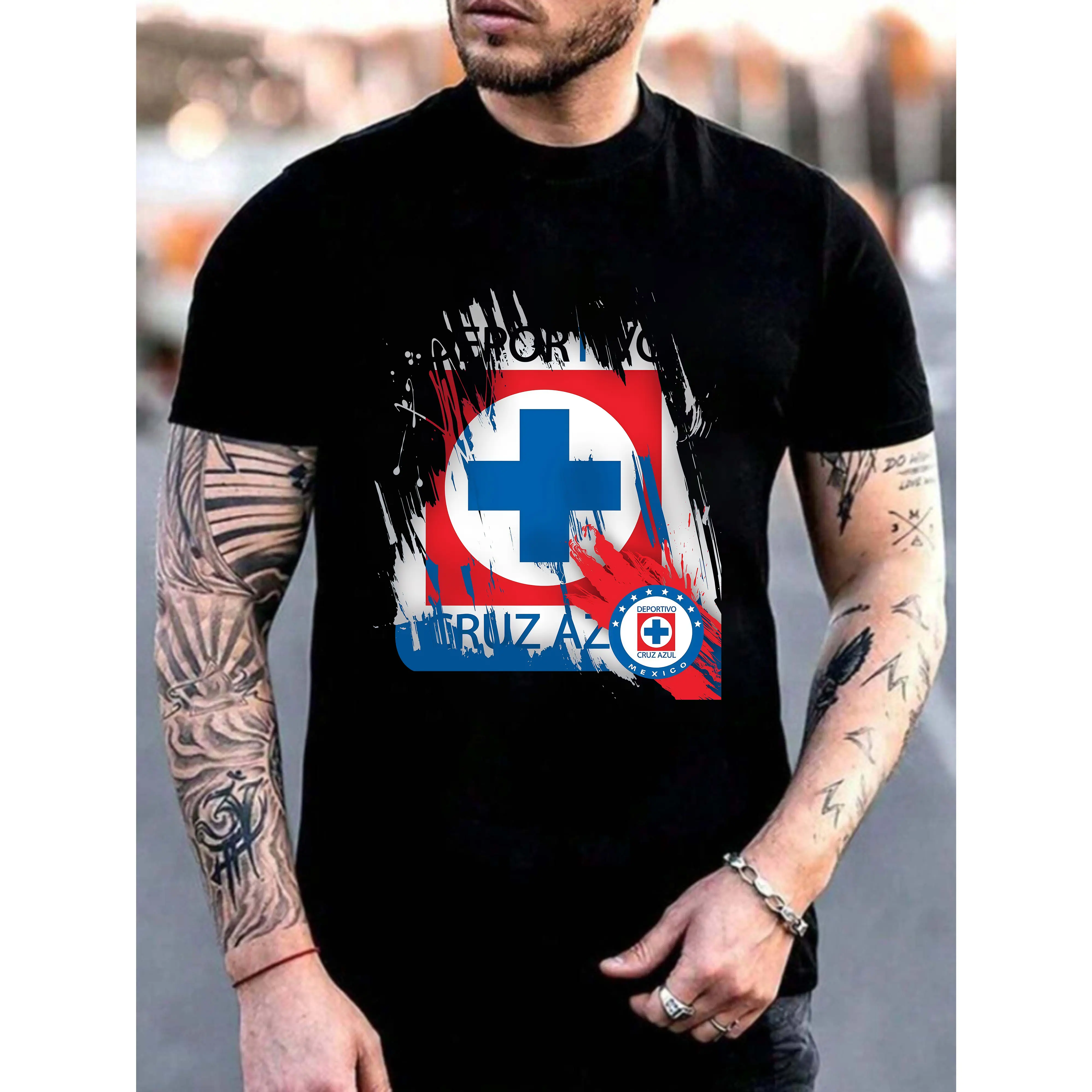 Cruz Azul A.C. Football Printed Loose-Fit Basic Shirt - 100% Cotton, 180g, Breathable, Machine Washable Streetwear Garment