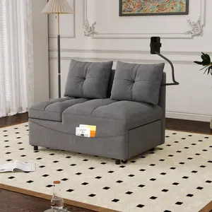High end and high-quality sofa,1 versatile foldable sofa bed in 3 lengths, modern sofa sofa sofa velvet pull-out bed, loveseat sofa adjustable back and with USB port and swivel phone stand,Grey, Ideal for Living Room or Bedroom