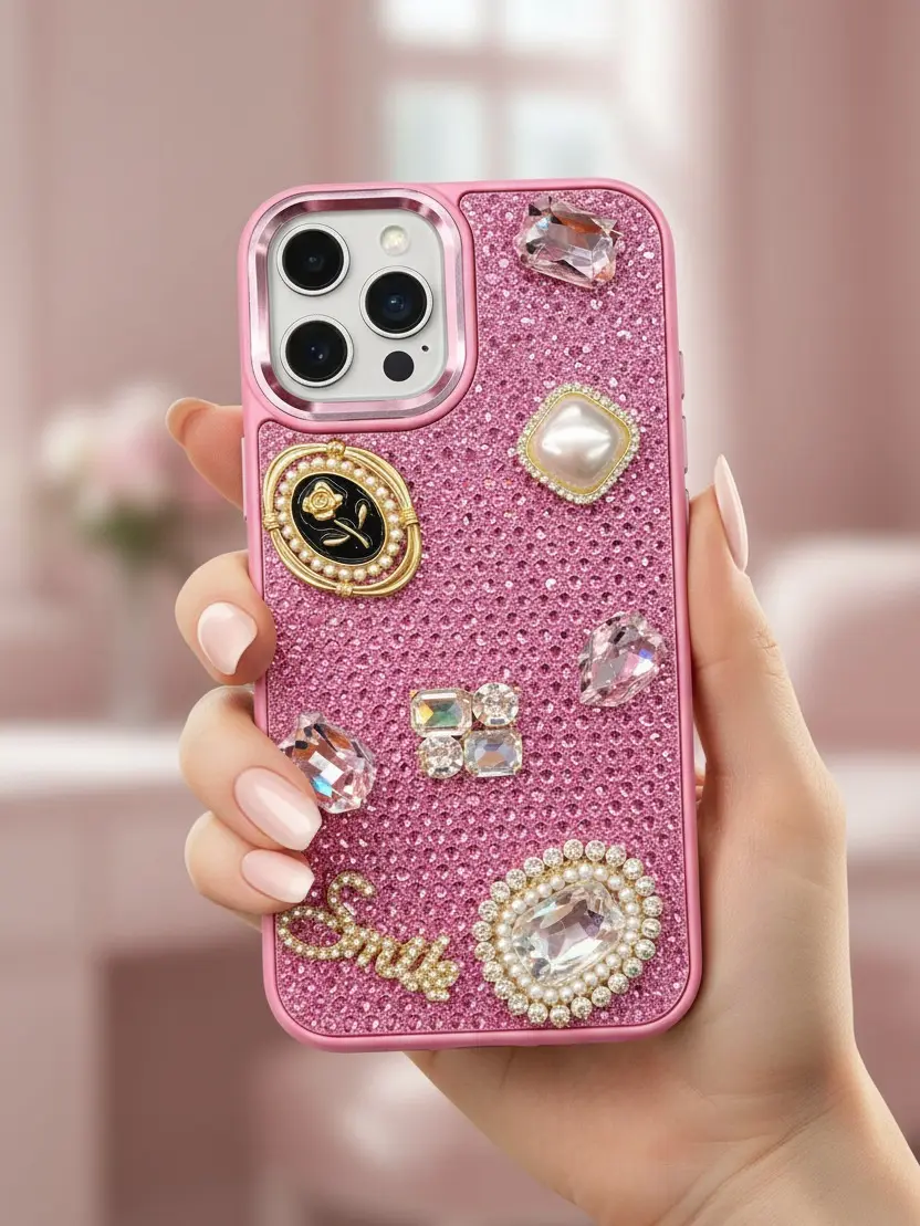 Crystal Mix Accessory Full Diamond Case for Iphone 17-Pink