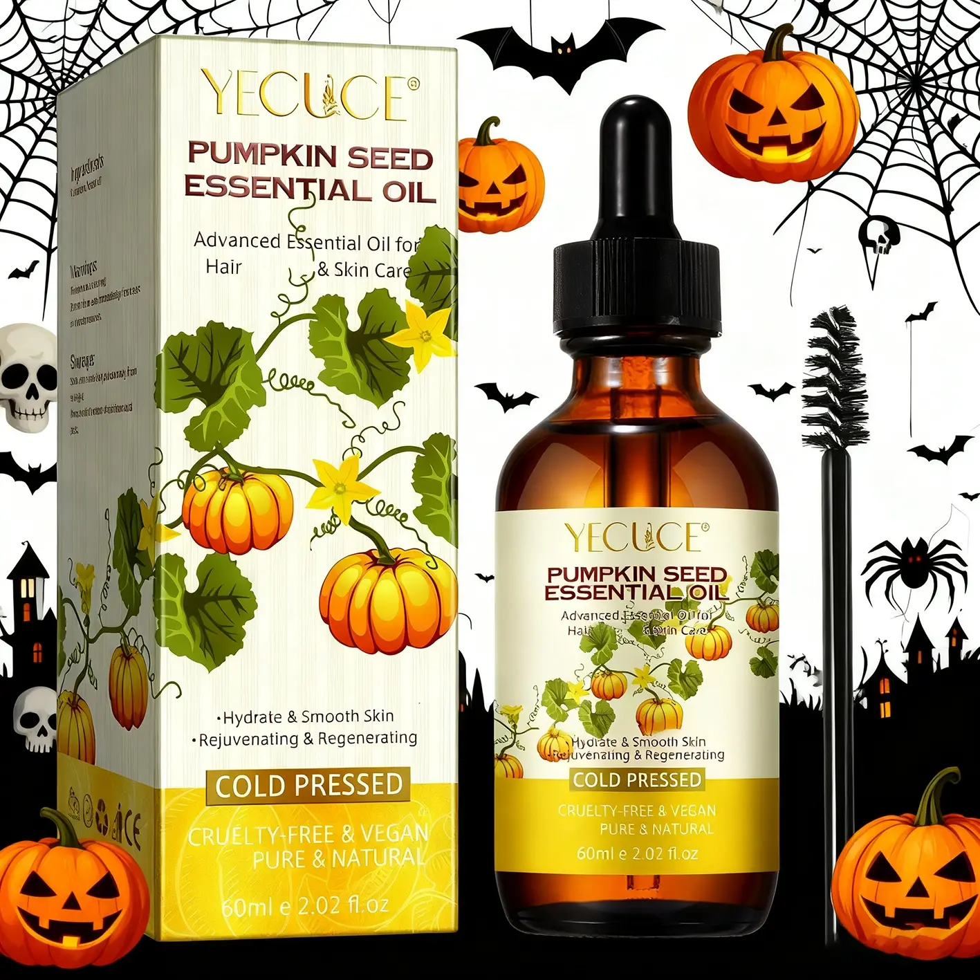 Yecuce Premium Cold-Pressed Pumpkin Seed Oil, Rich in Vitamins & Minerals, Moisturizing Hydrating Hair Treatment, Nourishes Dry Damaged Hair, Haircare