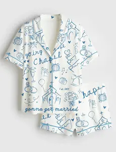 Women’s Going To The Chapel Gonna Get Married Bachelorette Bride Wedding Art Print Short Sleeve Pajama Set #pajamas Overall