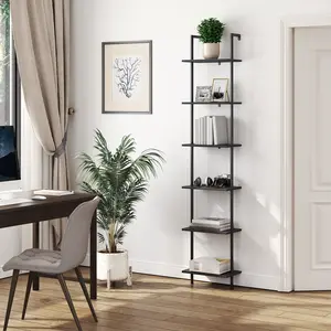 HOOBRO 6-Tier Wooden Wall Mounted Bookshelf, DIY Ladder Shelf, Narrow Bookcase, Display Shelf, Storage Rack, Plant Stand, for Living Room, Bedroom, Study, Balcony, Black#SpringSale #BigSpringSale