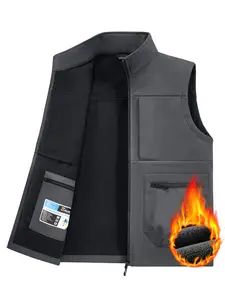 Men's Soft Shell Fleece Vest, Multi-Pocket Design, Ideal for Outdoor Casual Sports Wear, Perfect for Autumn & Winter Seasons