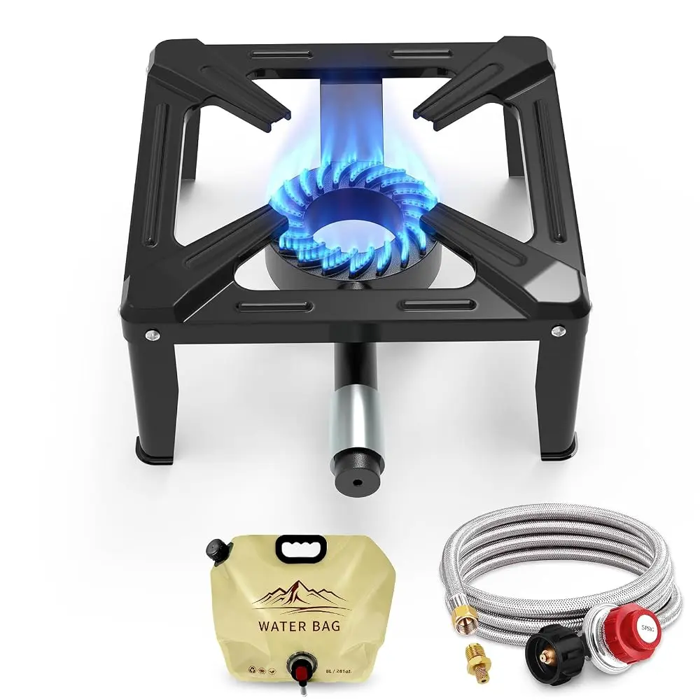 BESTFIRE 13K BTU High-Pressure Propane Burner – 12" Single Gas Stove with Adjustable Hose & Regulator (0–5 PSI), Portable Outdoor Cooker Perfect for Camping, Hiking, Turkey Frying, Picnic & Outdoor  camp home patio backyard seafood boil