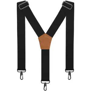 NUTUCH Black Heavy Duty Adjustable Dress Suspenders for Men with 2" Elastic & Webbing Straps Snap Hooks for Belt Loop Y Style Fashionable Suspender for Jeans