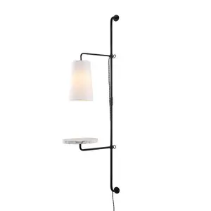 JONATHAN Y Andre 11.5" Contemporary Industrial Iron Plug-In with Adjustable White Marble Table LED Sconce