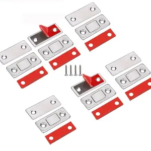 6 Pack Ultra-Thin Magnetic Door Catch, Strong Cabinet Magnet Latches for Closets & Drawers, Drill-Free Adhesive or Screw Mount, Heavy Duty Slim Magnetic Closures, Secure Latch Closure, Adhesive Pads