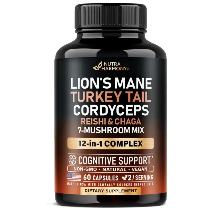 Mushroom Supplement - Organic Lions Mane | Turkey Tail | Chaga | Cordyceps | Reishi | Maitake | Shiitake | Meshima | Tremella | Oyster | Agaricus - for Women & Men - Non GMO, Gluten Free - 60 Capsules