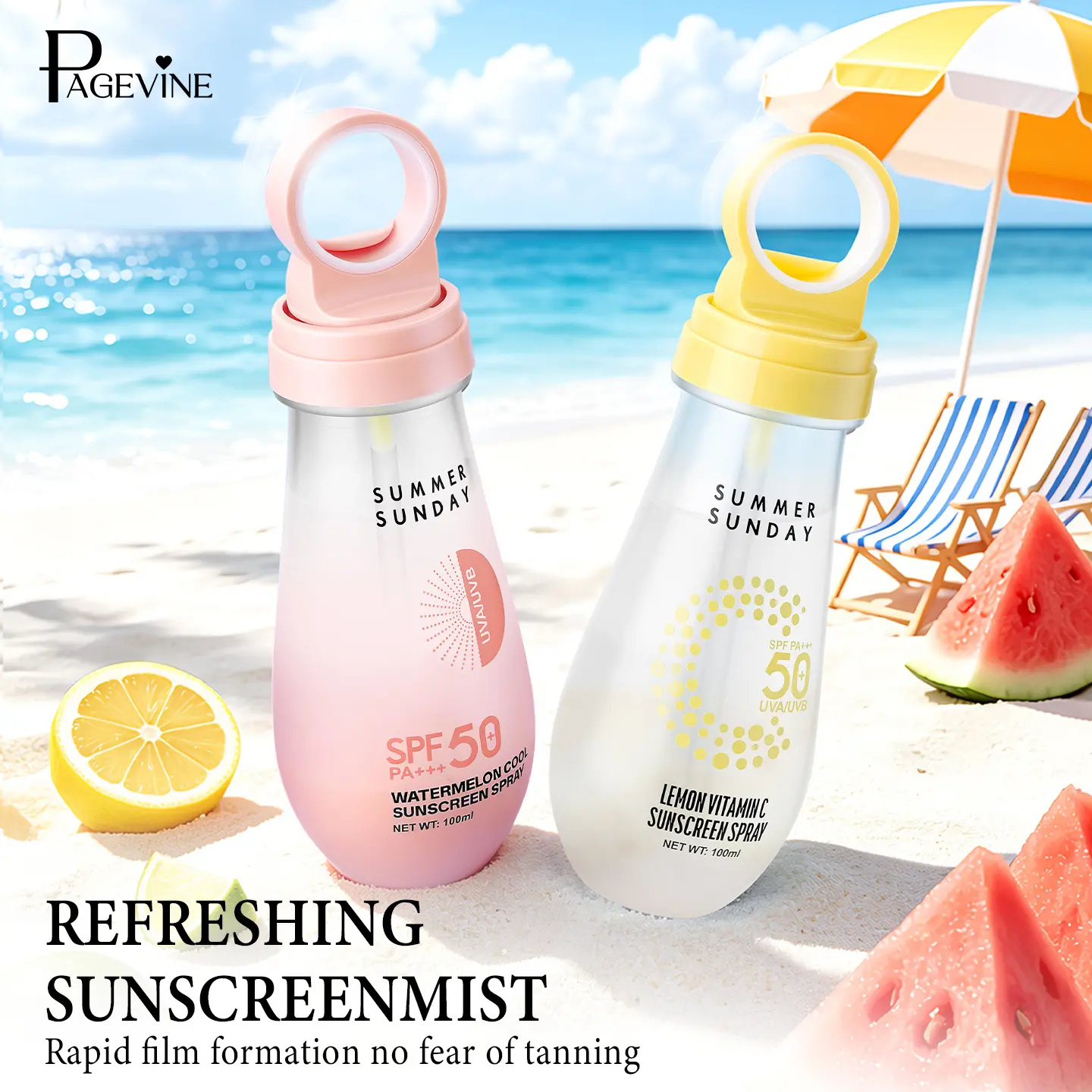 Lightweight SPF50+ Sunscreen Mist, Hydrating Sun Protection Spray for Face & Body, Non-Sticky Formula