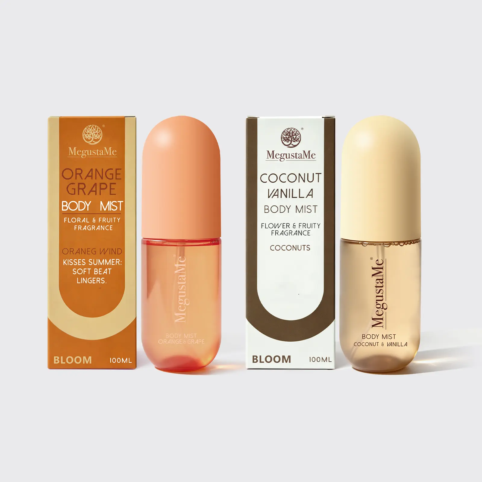 MegustaMe Regular Edition 2-in-1 Natural Vegan Cruelty-Free Travel-Friendly Liquid Hair & Body Mist Multi-Pack - Coconut Vanilla, Orange Grape Citrus Floral Fruity Fragrance Spray for Adults - Refreshes Hair & Skin, No Buildup, Non-Greasy for Gym, Work, S