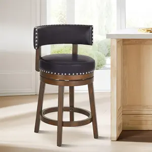 COLAMY RENO Wooden Upholstered Swiveling Vintage Dining Chair COLAMY RENO Wooden Upholstered Swiveling Vintage Dining Chair