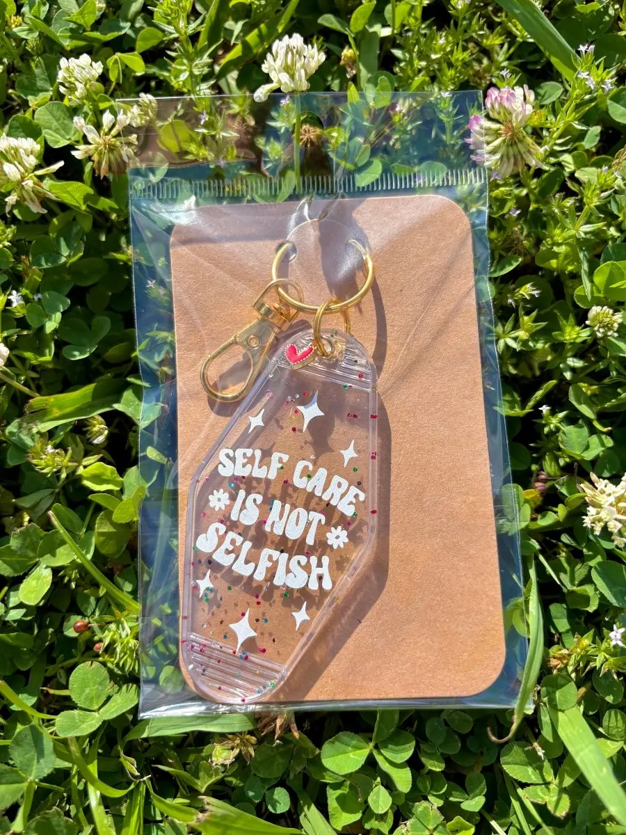 Motel Acrylic Self-Care Keychain, Confetti Glitter Everyday Carry Fashion Accessory