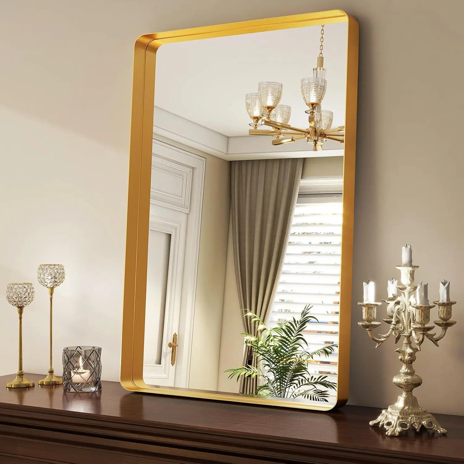  Farmhouse Wall or Leaning Mirror, 24x36" and 22x30" Sizes, Gold/Silver Rustproof Aluminum Frame, Rectangular for Bedroom, Dining Room, Bathroom Vanity