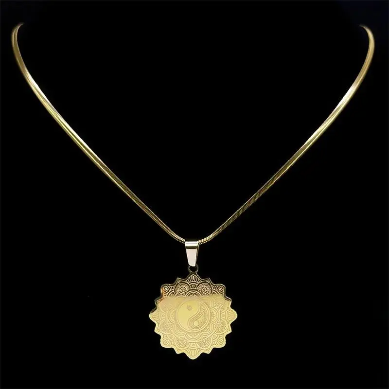 Aesthetic Flower of Life Mandala Yin Yang Necklace for Women Men Stainless Steel Silver Color Amulet Chain Jewelry NZZZ611S06