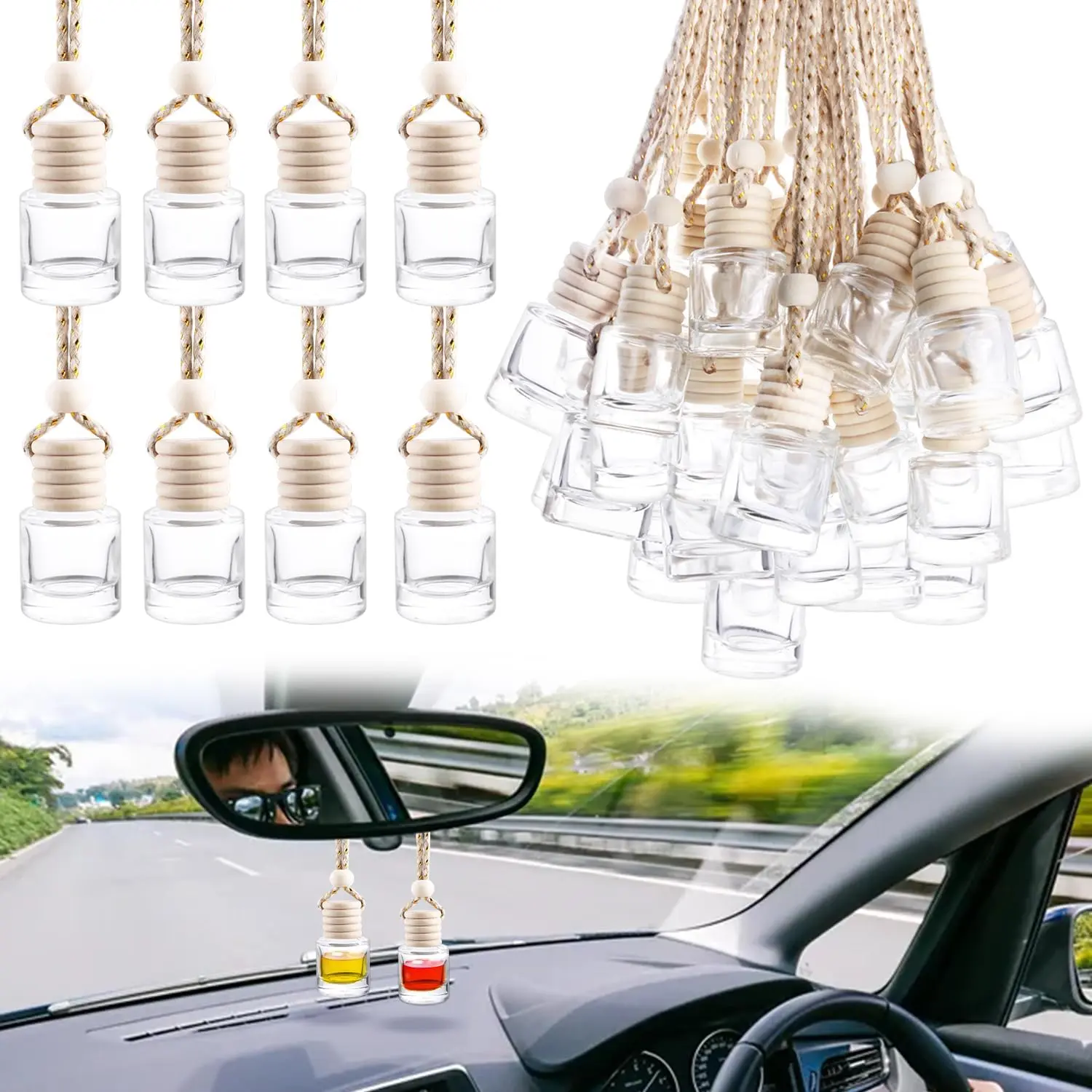 Pcs Car Hanging Air Freshener Empty Car Essential Oil Diffuser Bottles Pendant Glass Perfume Bottles Aromatherapy Fragrance Bottle Auto Ornaments Decor